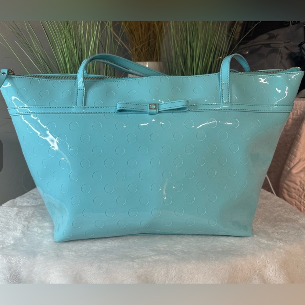 Kate Spade Blue and Green Glossy Tote Bag